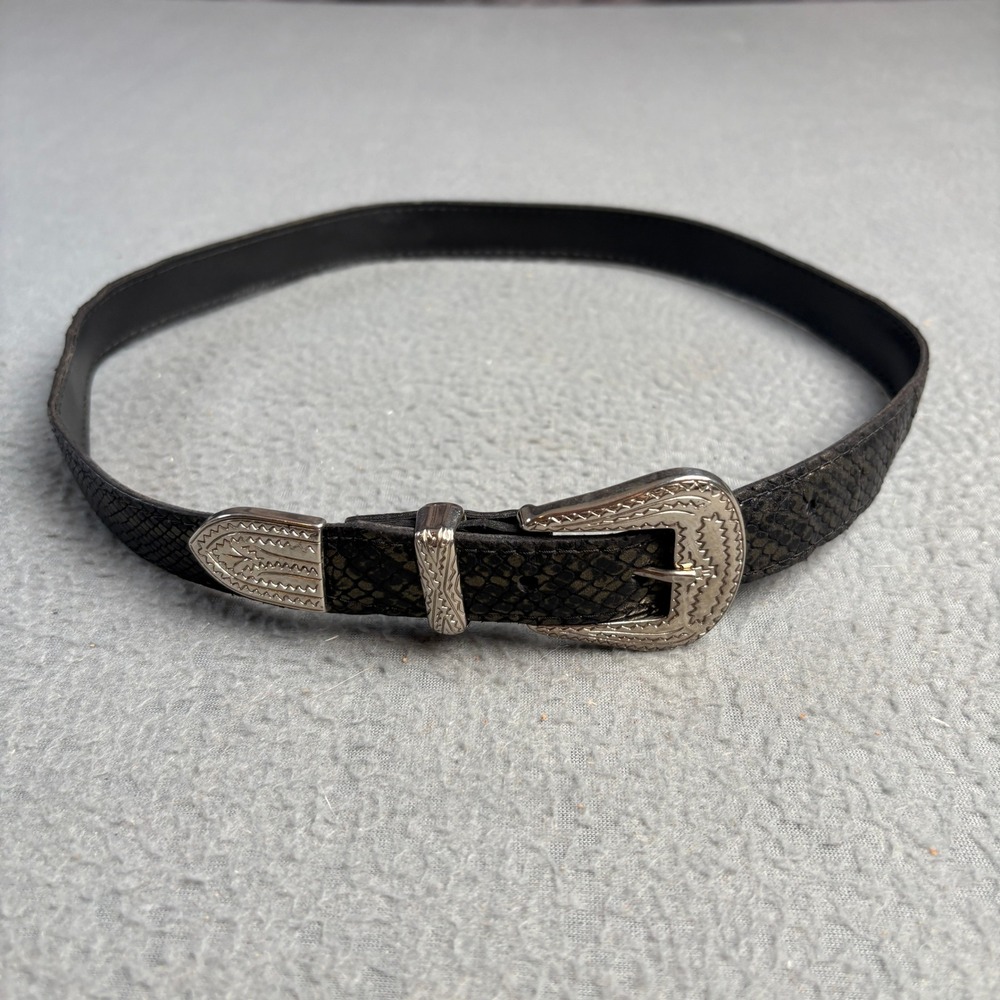 Priore Leather Western Belt Snakeskin Embossed Silver Engraved Hardware 3691 M